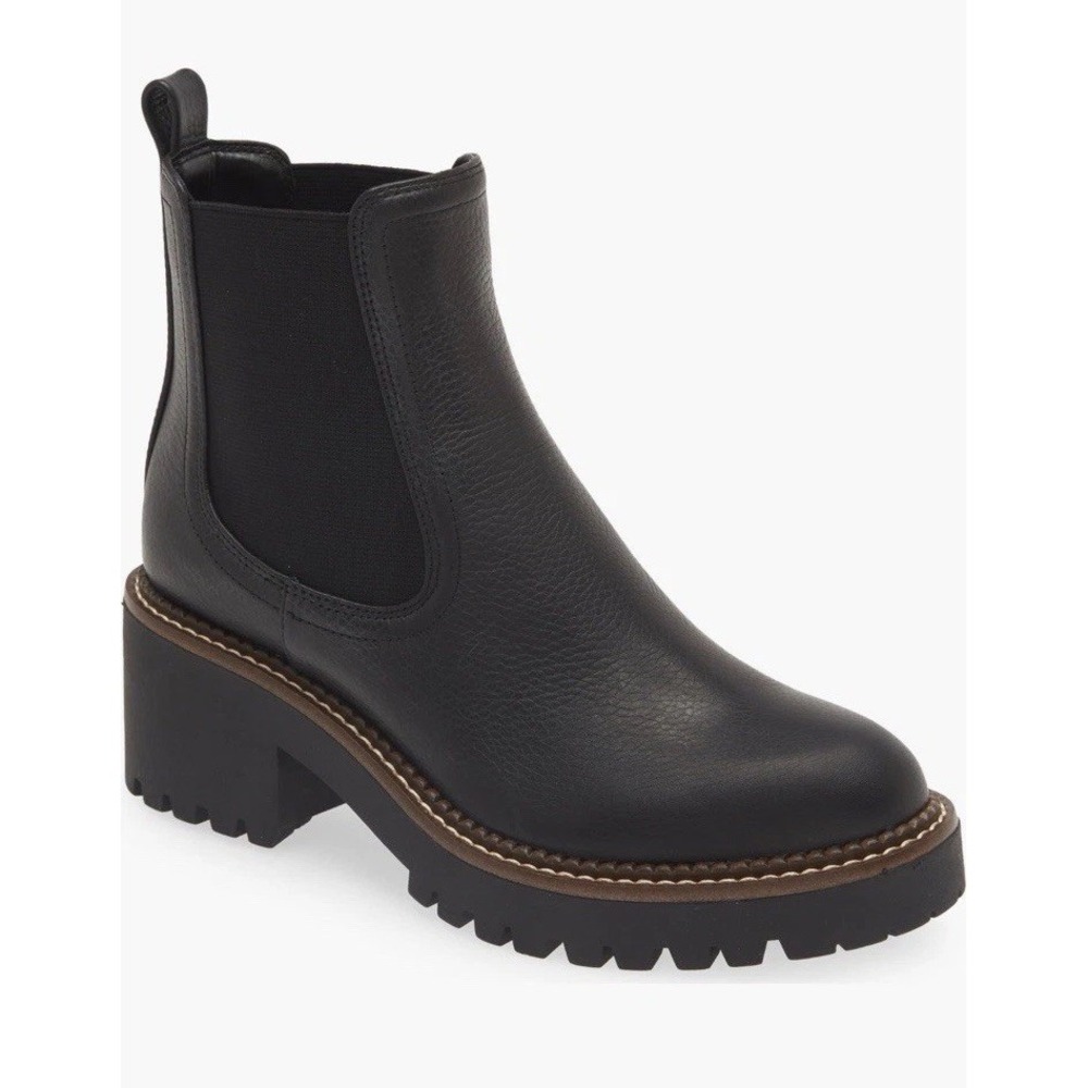 Nordstrom Women's Miah Water Resistant Lug Chelsea Boots Black Leather Size 11